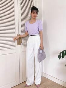 Dazy-Less Pantalones casuales de pierna recta para mujer, atuendo de oficina de estilo empresarial - Blanco - Ver 5