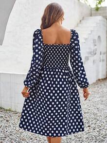 SHEIN Frenchy 波卡圓點方領燈籠袖連衣裙 - 彩色 - 查看 2