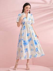 Mulvari Tie Dye Lapel Neckline A-line Dress - Multicolor - View 1