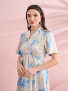 Mulvari Tie Dye Lapel Neckline A-line Dress - Multicolor - View 3