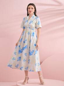 Mulvari Tie Dye Lapel Neckline A-line Dress - Multicolor - View 4