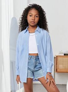 SHEIN Adolescent Fille 1 pièce Chemise À Rayures Épaule tombante