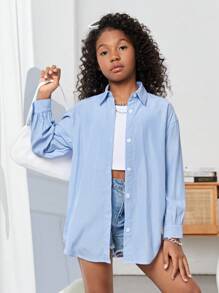 SHEIN Adolescent Fille 1 pièce Chemise À Rayures Épaule tombante