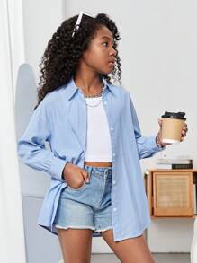 SHEIN Adolescent Fille 1 pièce Chemise À Rayures Épaule tombante