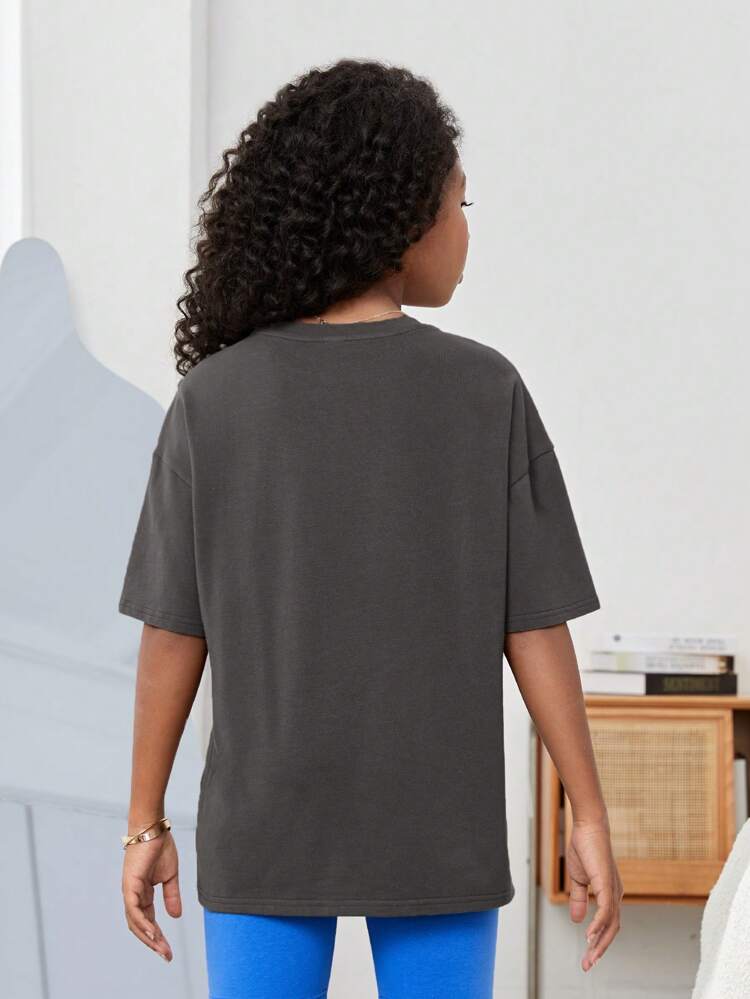 Tween Girl Slogan & Alien Print Drop Shoulder Tee