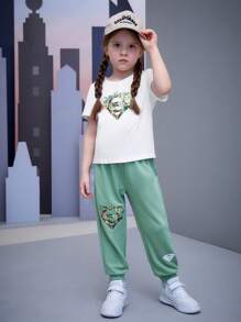 SUPERMAN X SHEIN Young Girl Floral & Slogan Graphic Tee - White - View 3