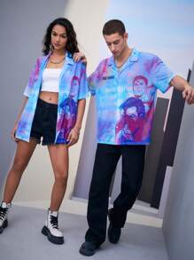 SUPERMAN X SHEIN Không giới tính 1 Miếng Nhuộm buộc Đồ họa Hình Thả vai Lưới Áo sơ mi - Nhiều màu - Xem 6