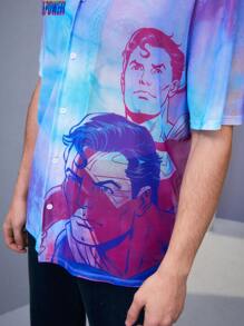 SUPERMAN X SHEIN Không giới tính 1 Miếng Nhuộm buộc Đồ họa Hình Thả vai Lưới Áo sơ mi - Nhiều màu - Xem 9
