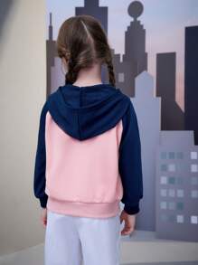 SUPERMAN X SHEIN 休閒撞色 字母女童（小）衛衣 - 淺粉色 - 查看 2