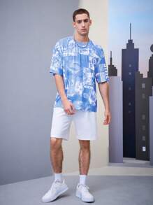 SUPERMAN X SHEIN 1 pieza Camiseta de hombros caídos con estampado de letra - Azul y blanco - Ver 7