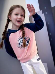 SUPERMAN X SHEIN 休閒撞色 字母女童（小）衛衣 - 淺粉色 - 查看 4