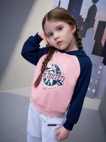 SUPERMAN X SHEIN 休閒撞色 字母女童（小）衛衣 - 淺粉色 - 查看 5