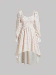 SHEIN MOD 波西米亞揉皺 前短後長 打褶小碎花女士連衣裙