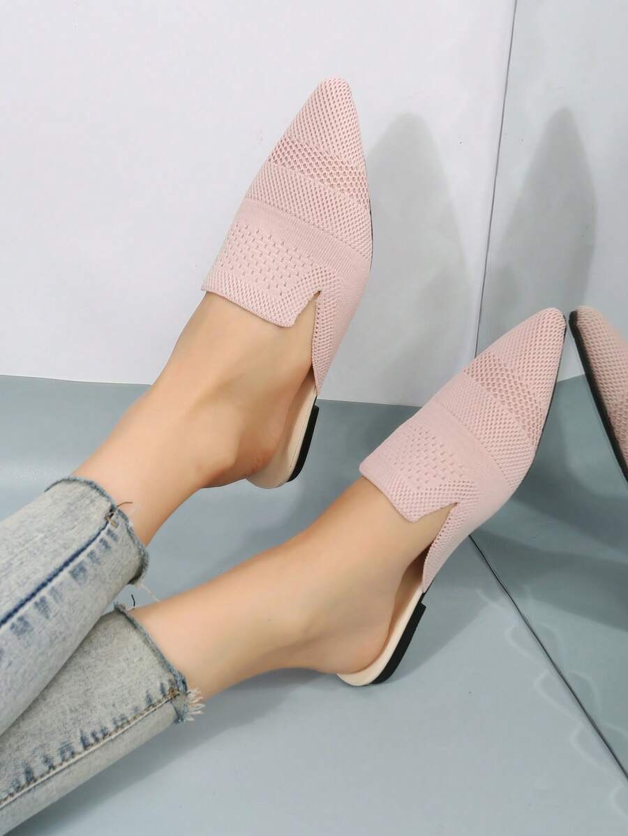 Ladies' Fashionable Mules Shoes, Pointed Toe & Flat Heels, Minimalist Style - Baby Pink - View 1