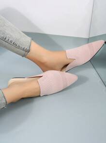 Ladies' Fashionable Mules Shoes, Pointed Toe & Flat Heels, Minimalist Style - Baby Pink - View 2