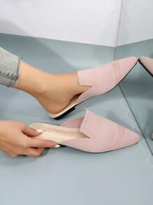 Ladies' Fashionable Mules Shoes, Pointed Toe & Flat Heels, Minimalist Style - Baby Pink - View 4