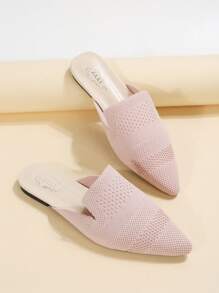 Ladies' Fashionable Mules Shoes, Pointed Toe & Flat Heels, Minimalist Style - Baby Pink - View 6