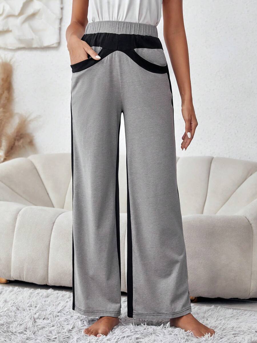 SHEIN LUNE Two Tone Wide Leg Trousers - Multicolor - View 1