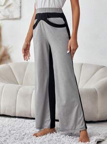 SHEIN LUNE Two Tone Wide Leg Trousers - Multicolor - View 3