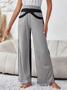 SHEIN LUNE Two Tone Wide Leg Trousers - Multicolor - View 5
