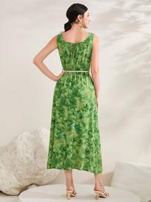Seusyu Floral Print Belted Dress - Green - View 2