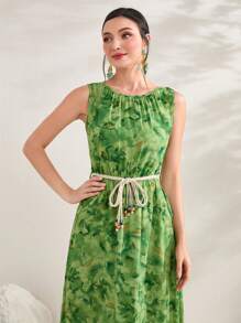 Seusyu Floral Print Belted Dress - Green - View 5