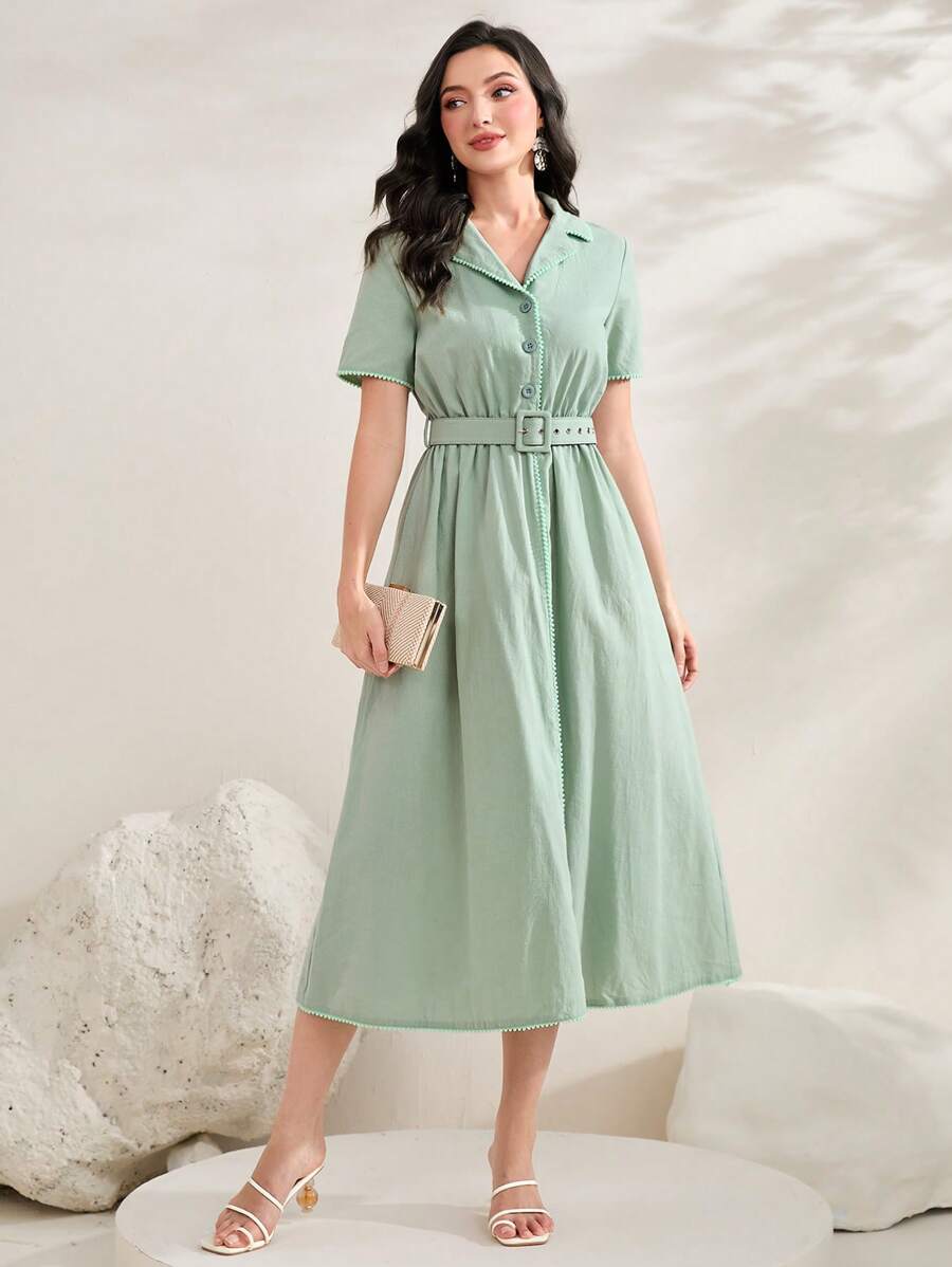 Modelyn 西裝領腰帶襯衫洋裝