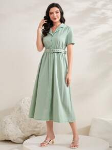 Modelyn 西裝領腰帶襯衫洋裝