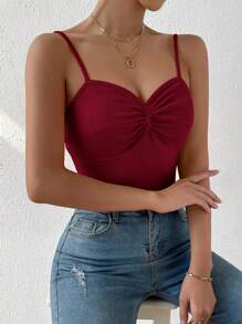 Breezaya Solid Twist Front Cami Top - Burgundy - View 5