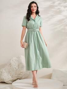 Modelyn 西裝領腰帶襯衫洋裝