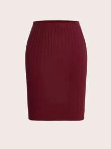 SHEIN BASICS Solid Ribbed Knit Bodycon Skirt