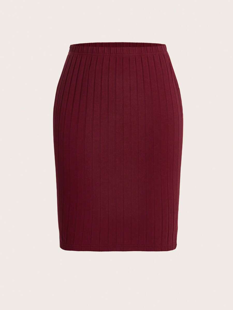 SHEIN BASICS Solid Ribbed Knit Bodycon Skirt