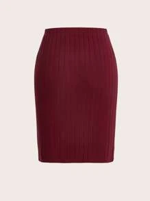 SHEIN BASICS Solid Ribbed Knit Bodycon Skirt