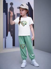 SUPERMAN X SHEIN Young Girl Floral & Slogan Graphic Tee - White - View 4