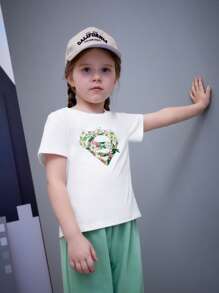 SUPERMAN X SHEIN Young Girl Floral & Slogan Graphic Tee - White - View 6