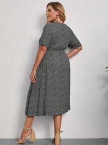 SHEIN Holidaya Hơn In Toàn bộ Váy chữ A - màu đen - Xem 2