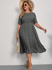 SHEIN Holidaya Hơn In Toàn bộ Váy chữ A - màu đen - Xem 3