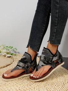 Dép quai hậu đế bằng tua rua đính đinh tán khóa kéo phía sau dành cho nữ mùa hè - xanh quân đội - Xem 3