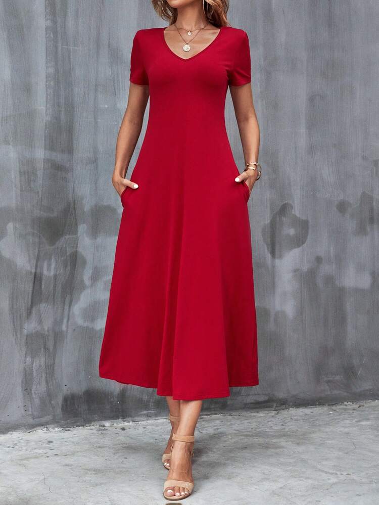 Elegant Dress Women Solid Hidden Pocket A-Line Dresssummer Outfits, Spring Outfit, Beach Outfit, Festival Outfits, Vacation Outfits, Office Outfits, Country Outfit Women / For Women Elegant Dress, Elegant Party Dress, Elegant Blouse, Casual Classy Casual Dress, Casual Blouse, Casual Sets, Casual Long Dresses Beach Dress, Beach Outfit, Vacation Dress, Summer Holiday Outfits Wedding Guest Dress, Bridesmaid Dress, Graduation Dress