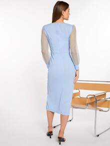 BizChic Contrast Mesh Double Breasted Split Thigh Dress Workwear