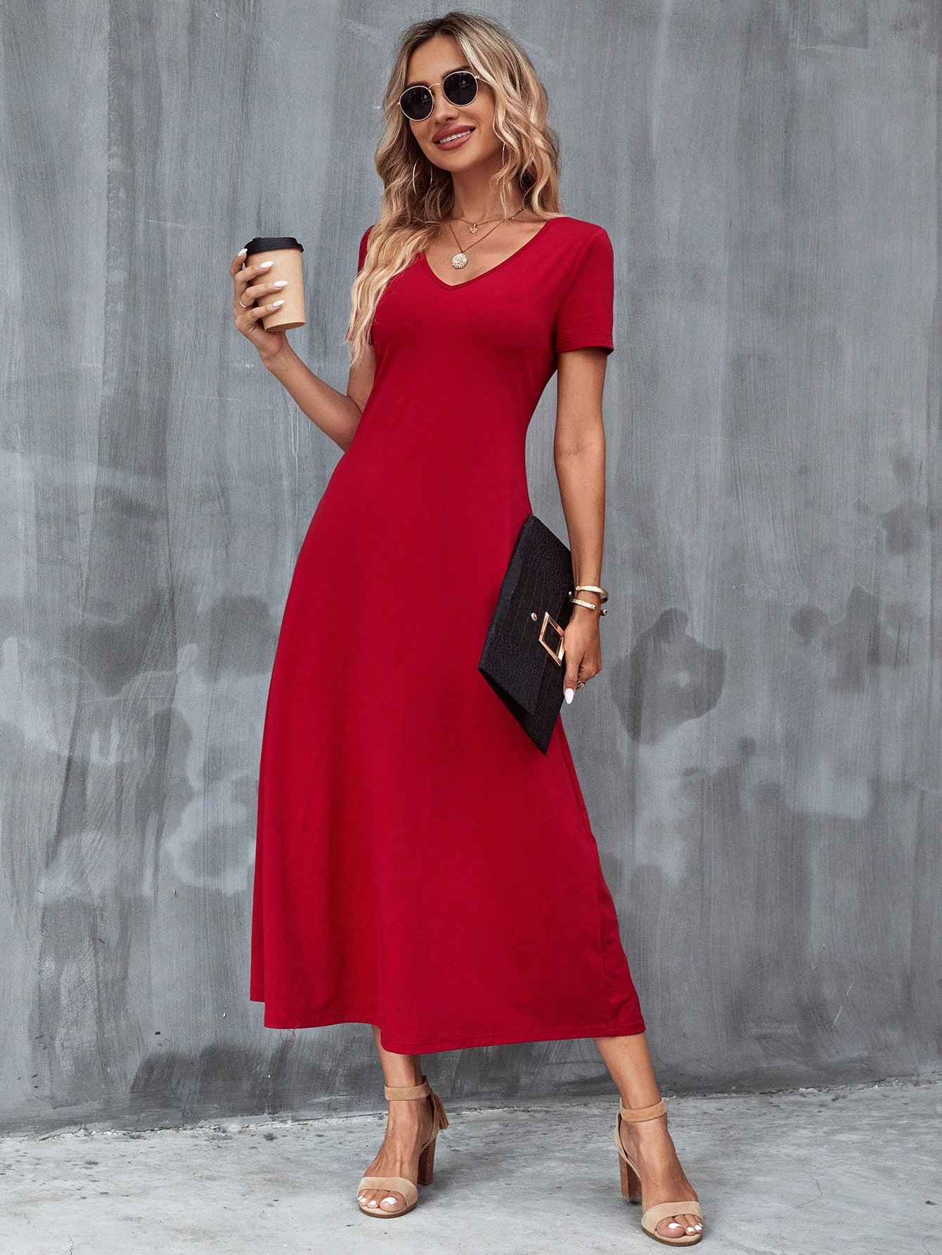 SHEIN Clasi Solid Hidden Pocket A-line Dress | SHEIN USA