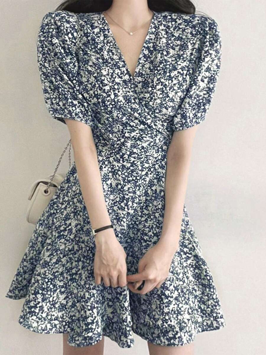 DAZY 碎花泡泡袖连衣裙 吊带裙 度假装扮 女装 - 彩色 - 查看 1