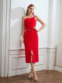 MOTF PREMIUM ONE SHOULDER FOLDOVER DRESS WITHOUT CHAIN - Red - View 5