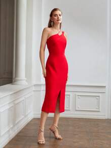 MOTF PREMIUM ONE SHOULDER FOLDOVER DRESS WITHOUT CHAIN - Red - View 6