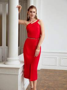 MOTF PREMIUM ONE SHOULDER FOLDOVER DRESS WITHOUT CHAIN - Red - View 7