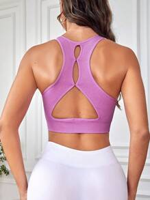 後鏤空運動背心 - 粉色 - 查看 4