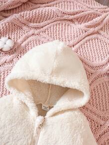 Baby Girl Zip Up Hooded Teddy Jacket & Shorts & Tank Top - Apricot - View 4