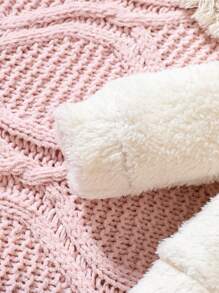 Baby Girl Zip Up Hooded Teddy Jacket & Shorts & Tank Top - Apricot - View 5