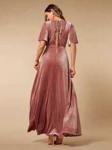 SHEIN Belle Butterfly Sleeve Velvet Bridesmaid Dress - Dusty Pink - View 2