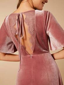 SHEIN Belle Butterfly Sleeve Velvet Bridesmaid Dress - Dusty Pink - View 5